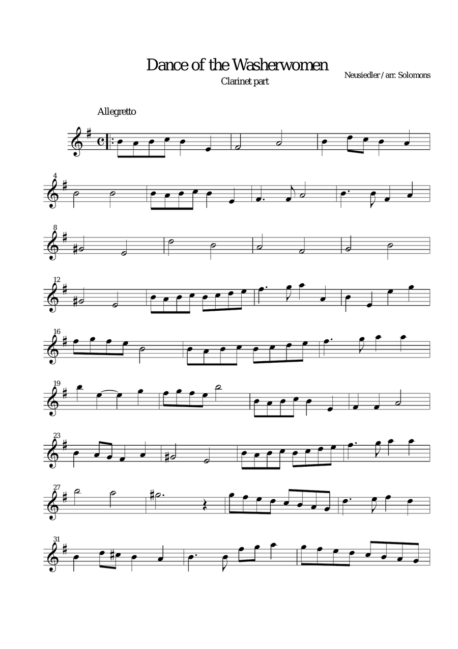 Dance of the Washerwomen, with Hupfauf, for clarinet and guitar Clarinet scores gallery preview page 4