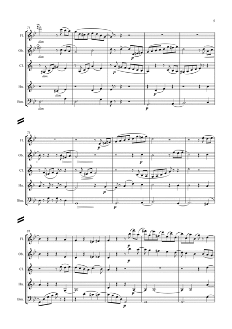 Tchaikovsky: The Seasons Op.37a No.6 June (Barcarolle) - wind quintet Woodwind Quintet scores gallery preview page 5