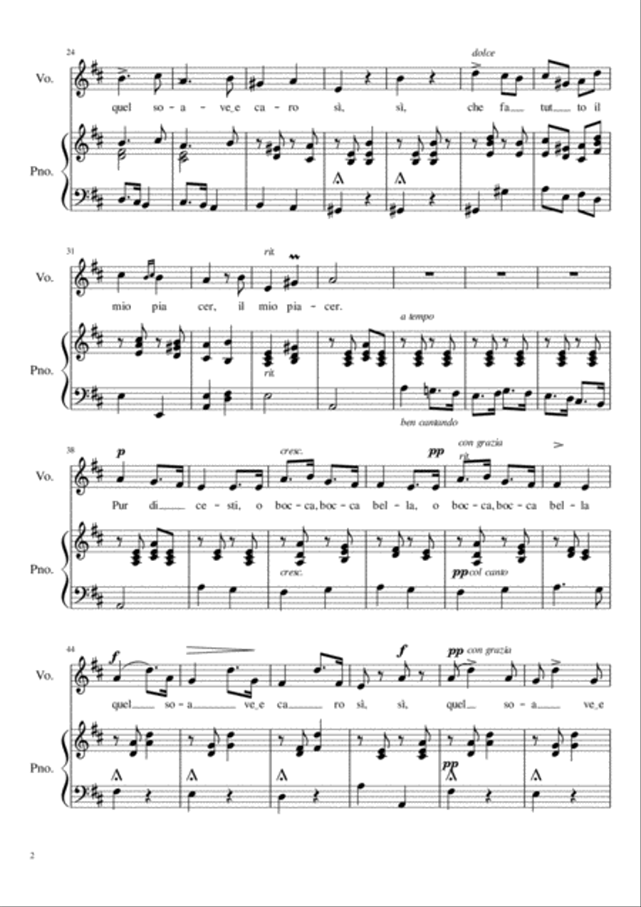 Pur dicesti, o bocca bella - D Major Voice Solo scores gallery preview page 3