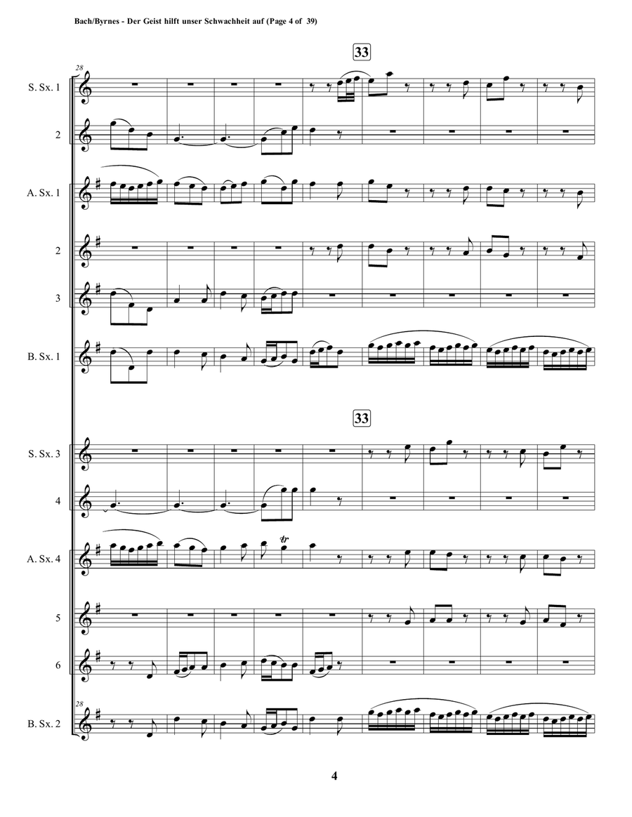 Der Geist hilft unser Schwachheit auf by J.S. Bach for Double Saxophone Choir Woodwind Ensemble scores gallery preview page 4
