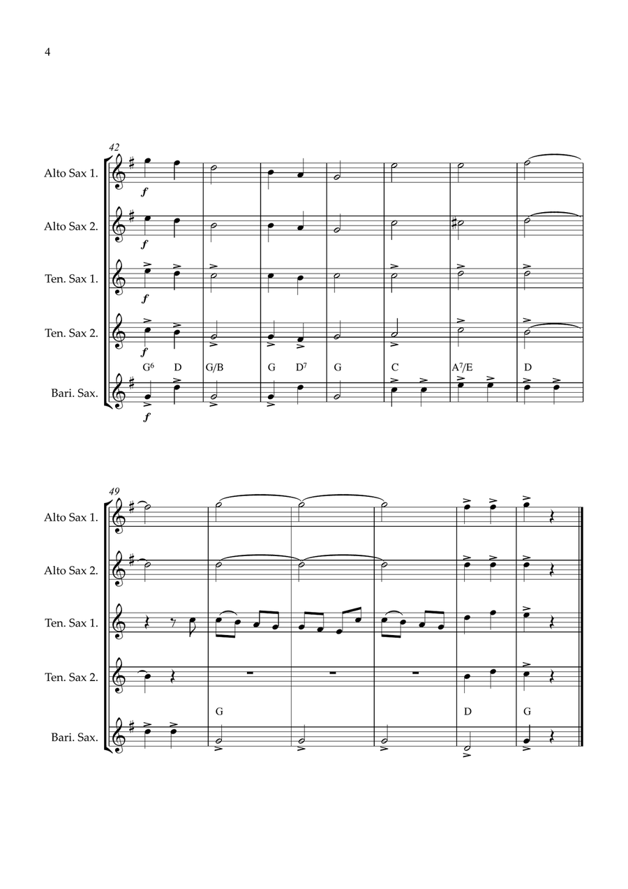 Joy To The World Sax quintet easy intermediate Saxophone Quintet scores gallery preview page 4