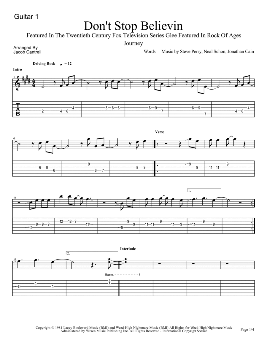 Don't Stop Believin' Electric Guitar scores gallery preview page 1