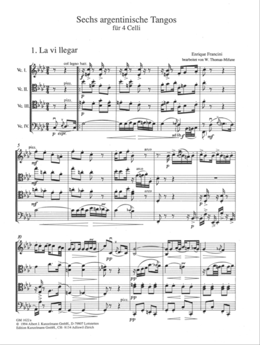 Argentinian tangos for 4 celli, Tangos 1-3 Set of Parts scores gallery preview page 2