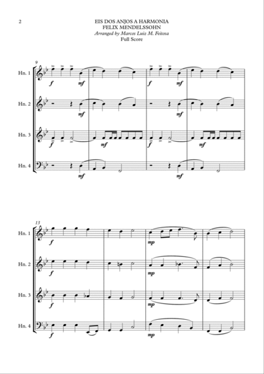 Hark The Herald Angels Sing (Eis dos Anjos a Harmonia) - Horn in F Quartet French Horn Quartet scores gallery preview page 4