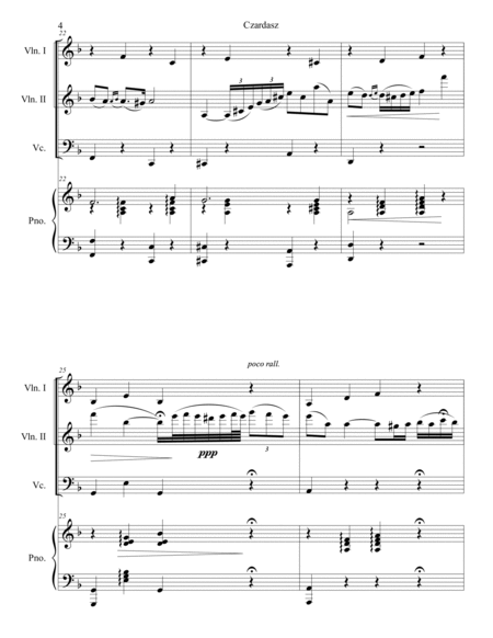 Vittorio Monti - Czardas arr. for piano quartet - 2 violins, cello and piano (score and parts)