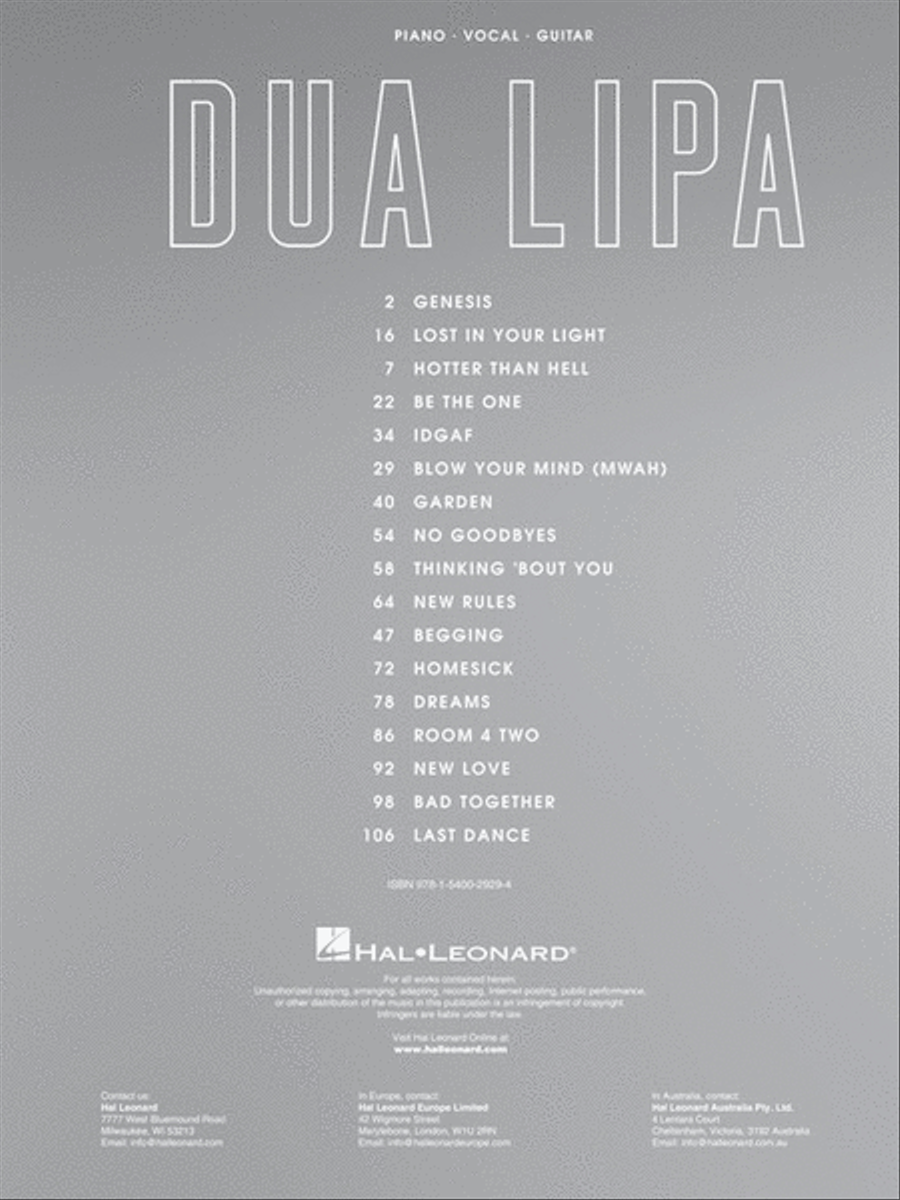 Dua Lipa Piano, Vocal, Guitar scores gallery preview page 3