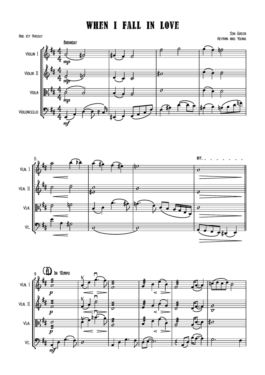 When I Fall In Love When I Fall In Love String Quartet scores gallery preview page 1