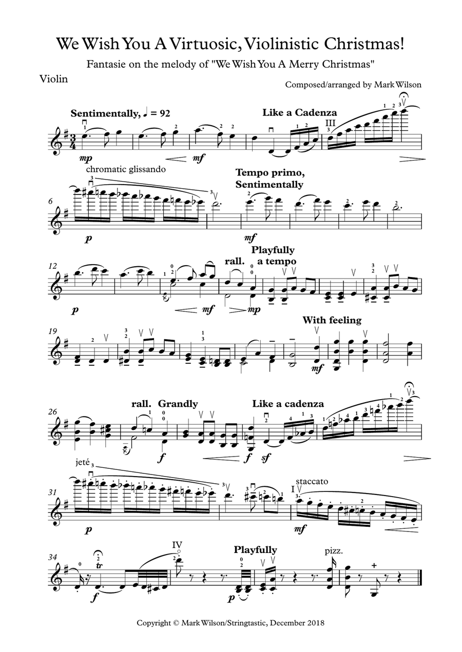 We Wish You A Virtuosic, Violinistic Christmas! Violin Solo scores gallery preview page 1