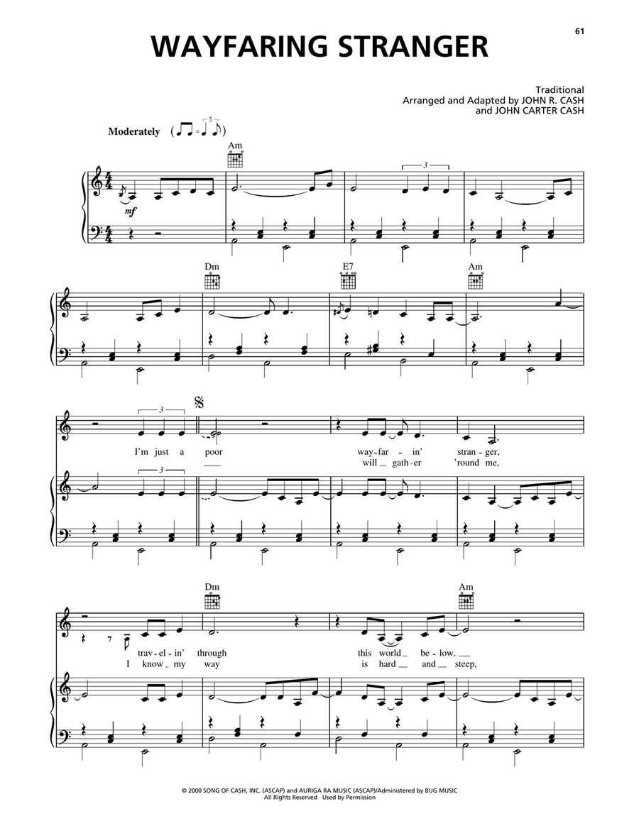 Wayfaring Stranger Piano, Vocal, Guitar scores gallery preview page 1