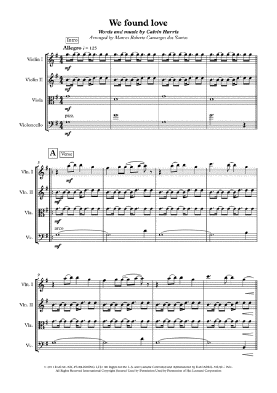 We Found Love We Found Love String Quartet scores gallery preview page 2