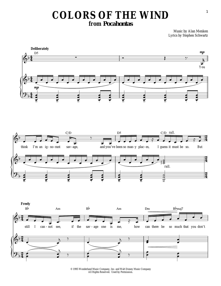 Colors Of The Wind (from Pocahontas) Voice scores gallery preview page 1