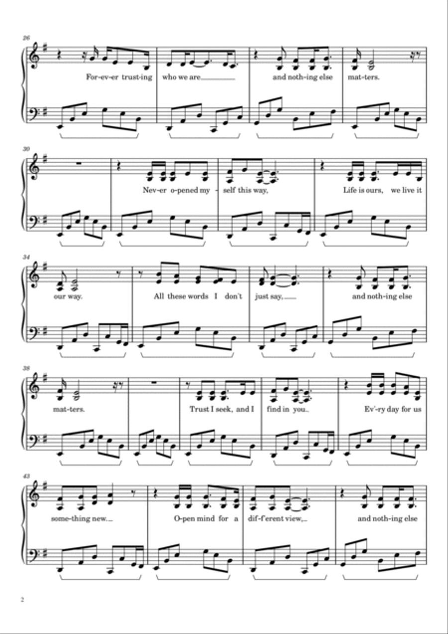 Nothing Else Matters Piano Solo scores gallery preview page 2