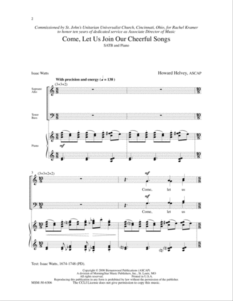 Come, Let Us Join Our Cheerful Songs A Festive Introit 4-Part scores gallery preview page 2