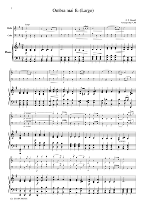Book cover for Handel Ombra mai fu (Largo), for piano trio, PH101
