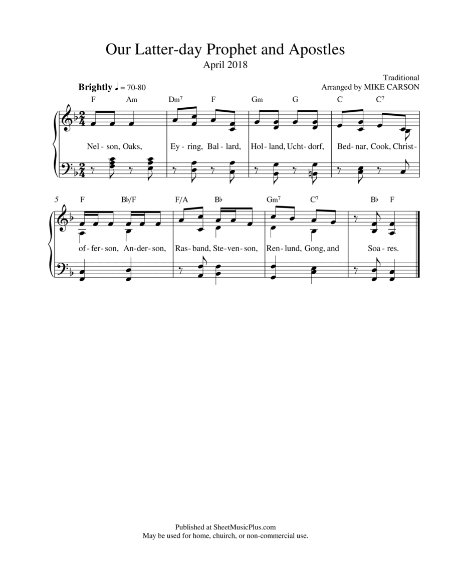 Our Latter-day Prophet and Apostles Piano, Vocal, Guitar scores gallery preview page 1