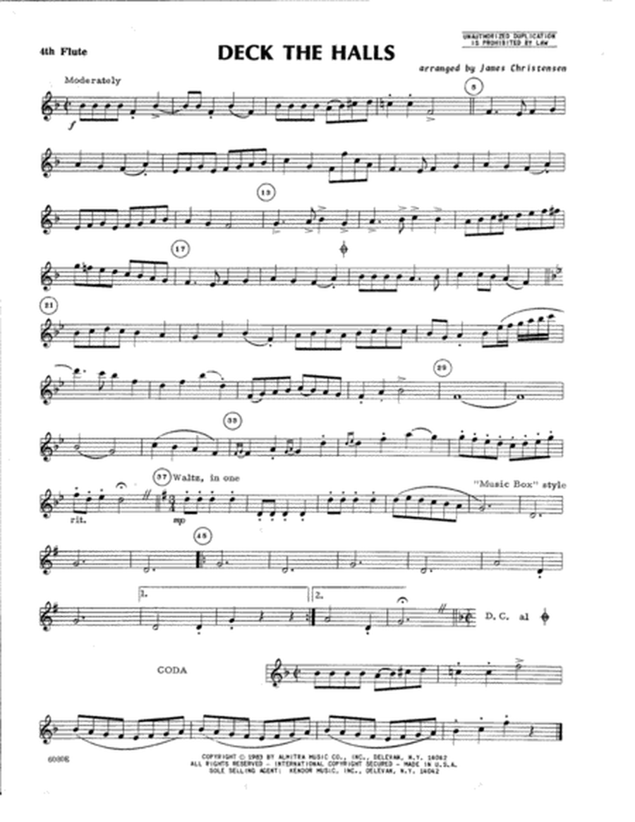 Deck the Halls (Flute Quartet) (arr. James Christensen) - 4th Flute