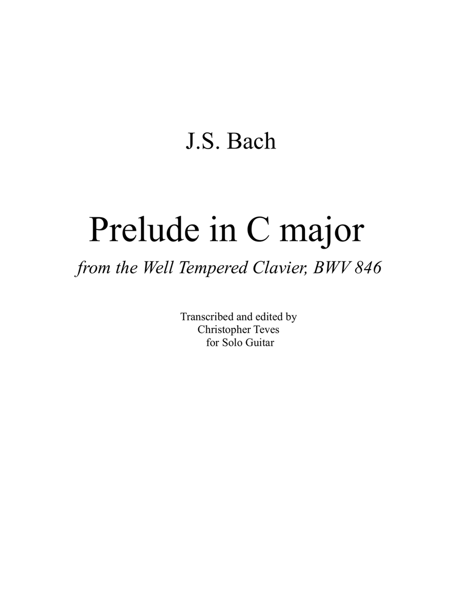 Prelude in C major, from the Well Tempered Clavier, for solo guitar Classical Guitar scores gallery preview page 1