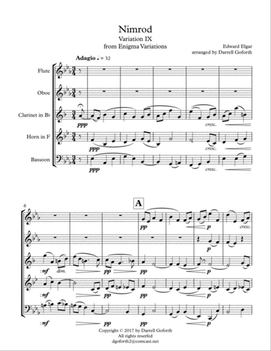 Elgar: Nimrod (Variation IX from Enigma Variations) for Woodwind Quintet Woodwind Quintet scores gallery preview page 2