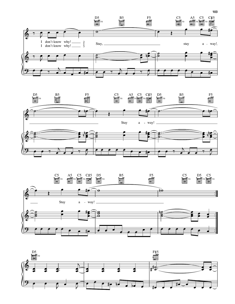 Stay Away Piano, Vocal, Guitar scores gallery preview page 2