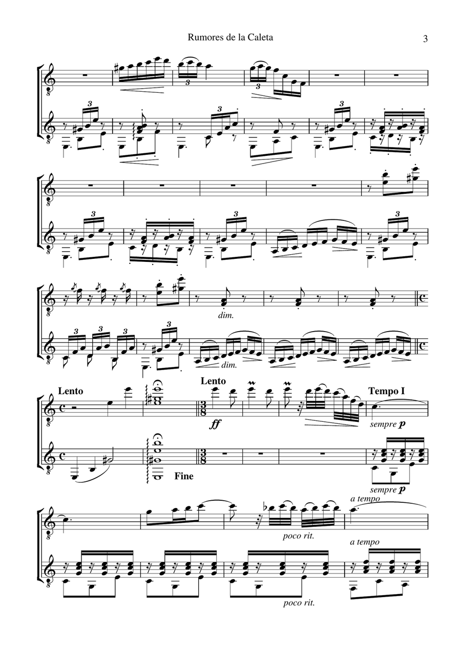 Rumores de la Caleta Op. 71 No. 6 for guitar duo Classical Guitar scores gallery preview page 3