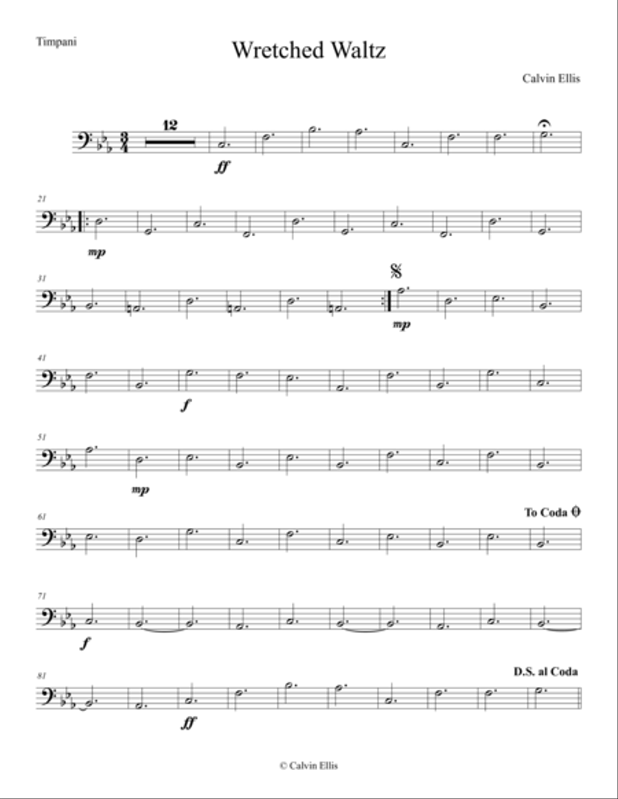 Wretched Waltz (Timpani Part) Percussion scores gallery preview page 1