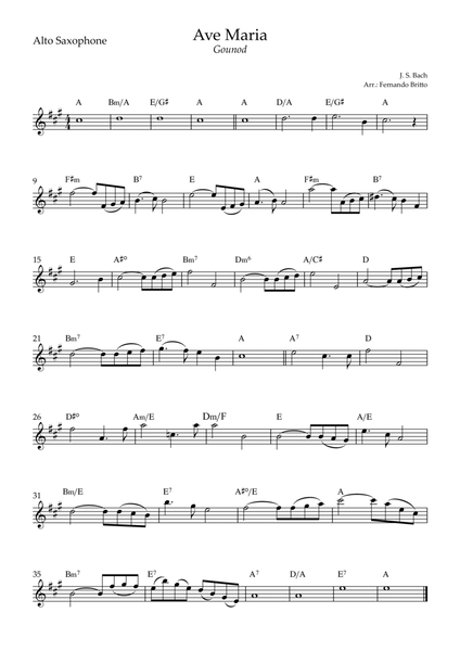 Ave Maria (Gounod) for Alto Saxophone Solo with Chords(C Major)