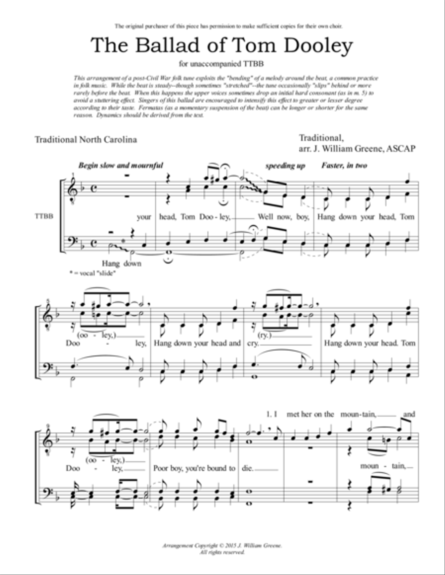The Ballad of Tom Dooley Choir scores gallery preview page 1