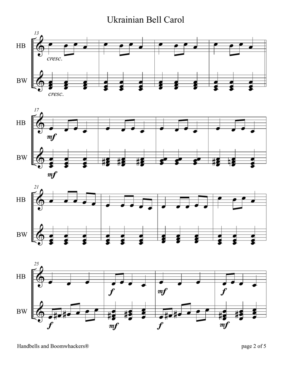 Ukrainian Bell Carol (for 13-note Bells and Boomwhackers with Black and White Notes) Handbell Choir scores gallery preview page 6