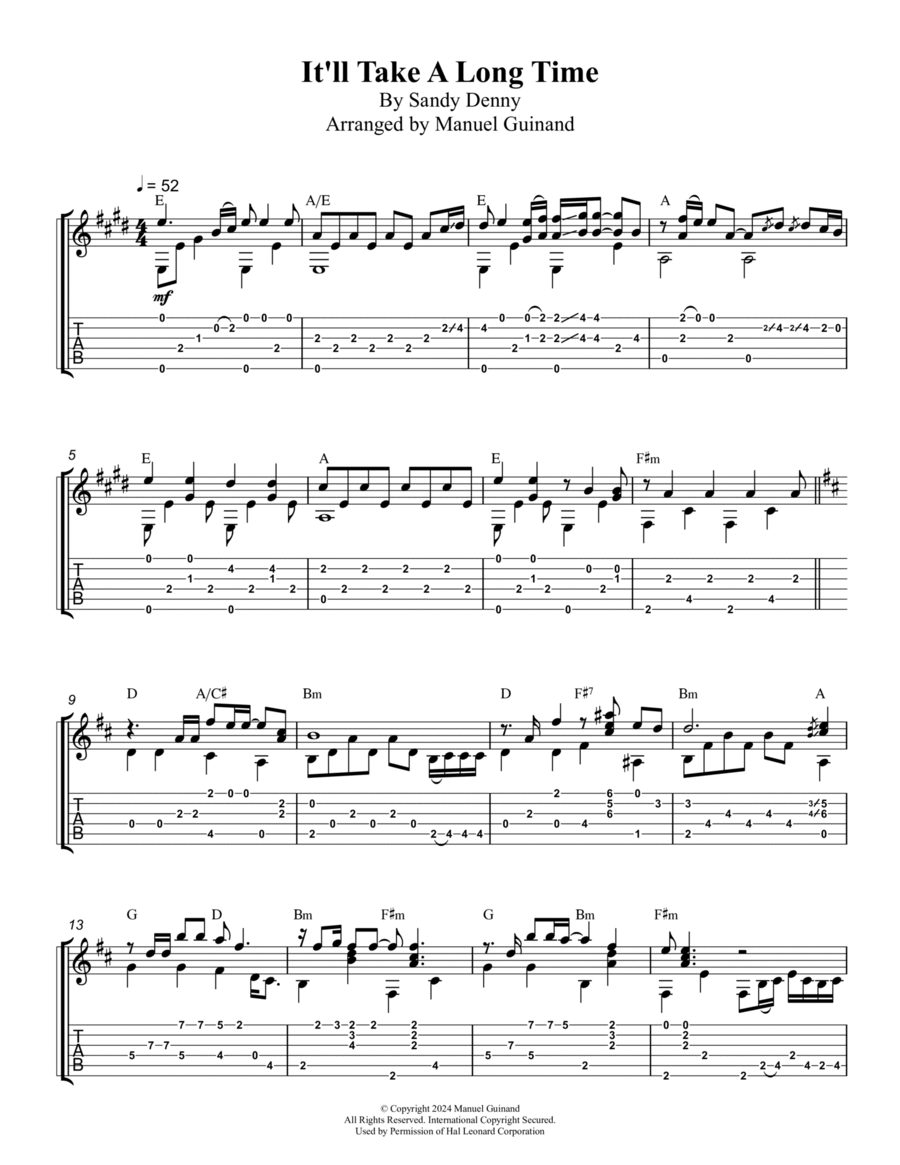 It'll Take A Long Time Piano, Vocal, Guitar scores gallery preview page 1
