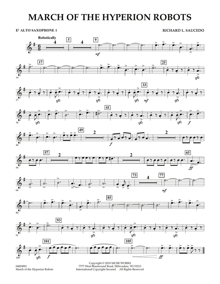 March Of The Hyperion Robots - Eb Alto Sax 1 Concert Band scores gallery preview page 1