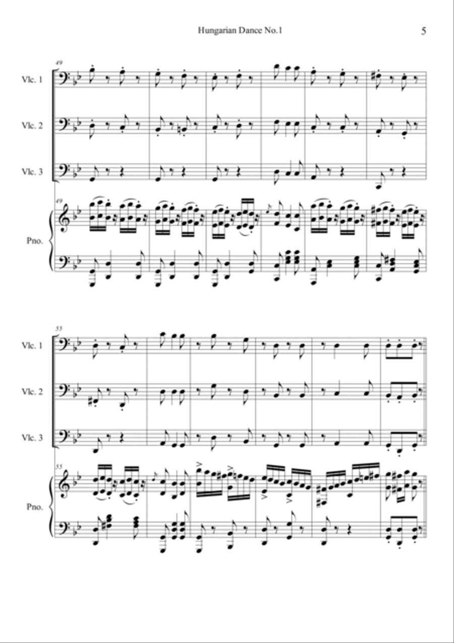 Hungarian Dances No.1 in G minor, Allegro molto Piano Quartet scores gallery preview page 5
