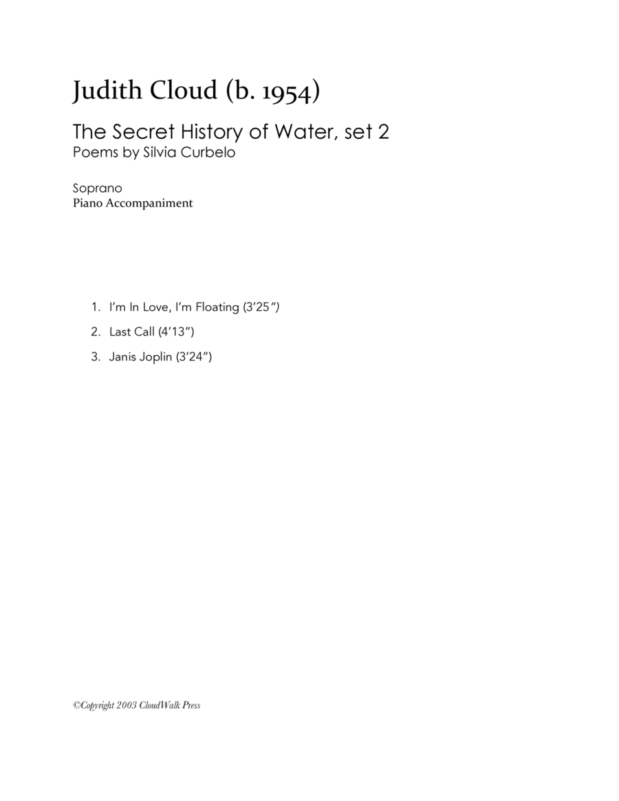 The Secret History of Water, set 2 (Music by Judith Cloud) Soprano Voice scores gallery preview page 1