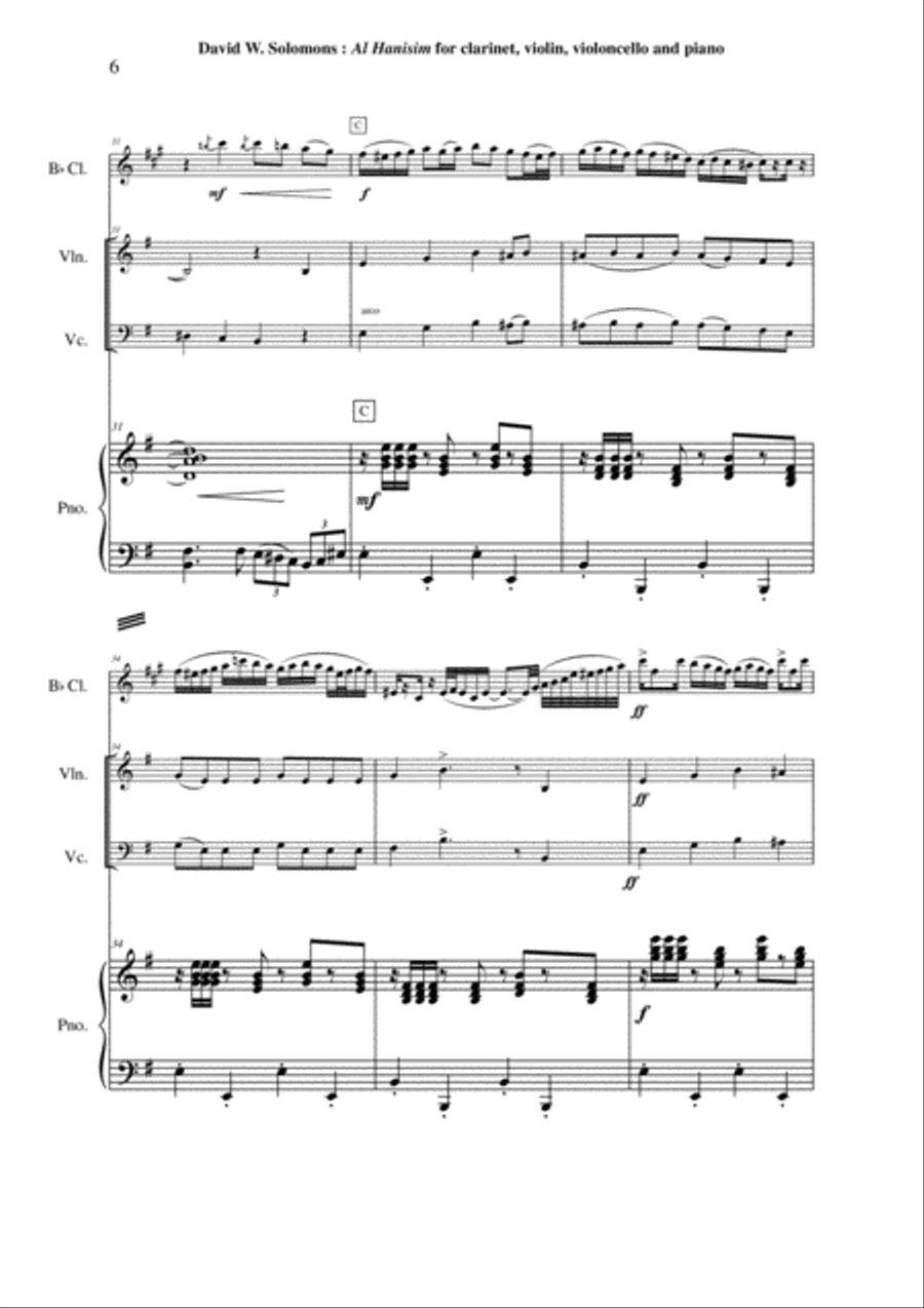 David Warin Solomons: Al Hanisim : A Chanukkah Celebration for Bb clarinet, violin, cello and piano Small Ensemble scores gallery preview page 6