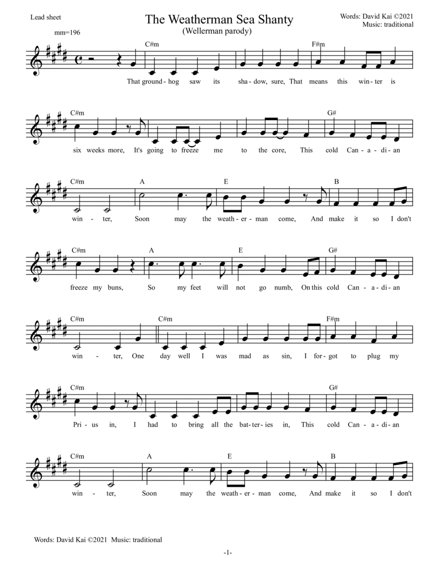 The Weatherman Sea Shanty (Wellerman parody) Piano, Vocal, Guitar scores gallery preview page 1