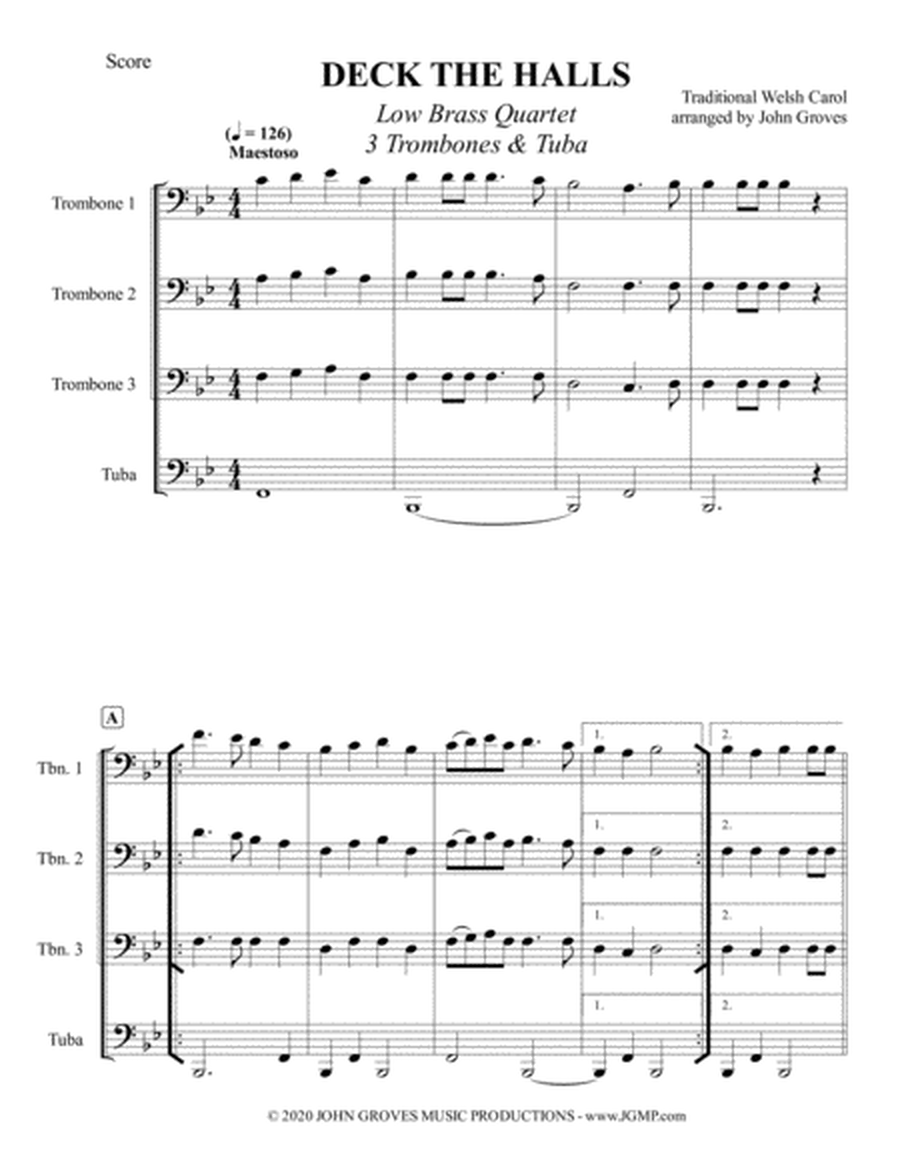 Deck The Halls - 3 Trombone & Tuba (Low Brass Quartet) image number null
