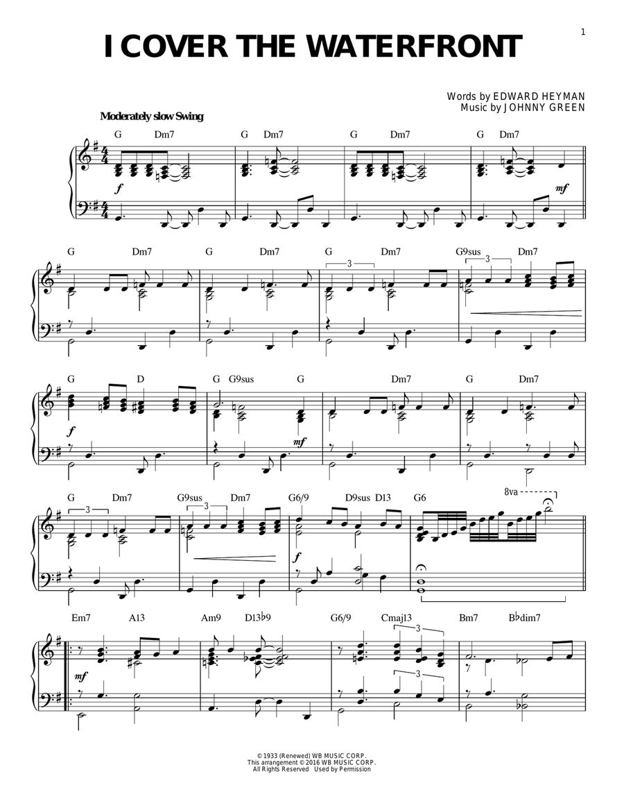 I Cover The Waterfront (arr. Brent Edstrom) Piano Solo scores gallery preview page 1