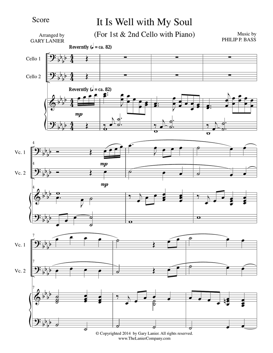 IT IS WELL WITH MY SOUL (Trio - 1st & 2n Cello and Piano with Score and Parts)