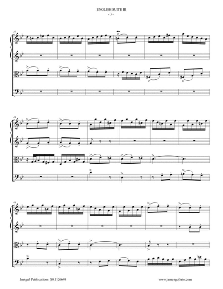 BACH: English Suite No. 3 BWV 808 for String Quartet String Quartet scores gallery preview page 3