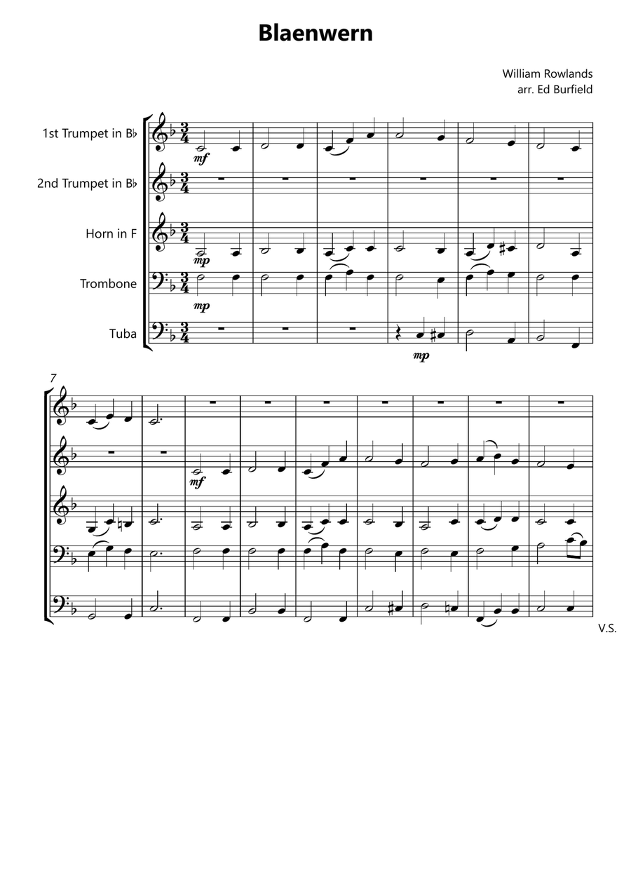 Blaenwern - Hymn Tune for Brass Quintet (with descant) Brass Quintet scores gallery preview page 1