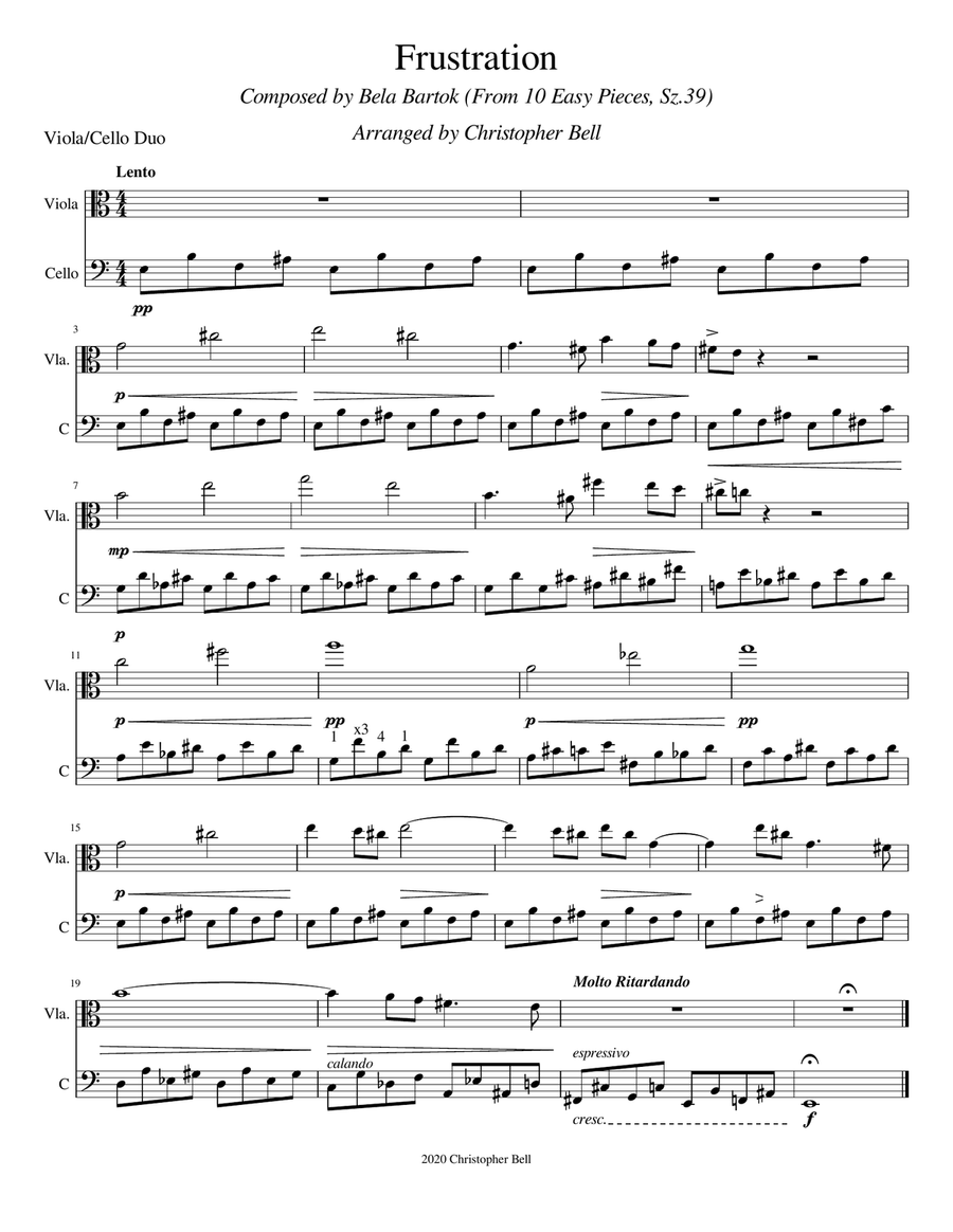 Bela Bartok - Frustration(From 10 Easy Pieces) - Viola/Cello Duet String Duet scores gallery preview page 2
