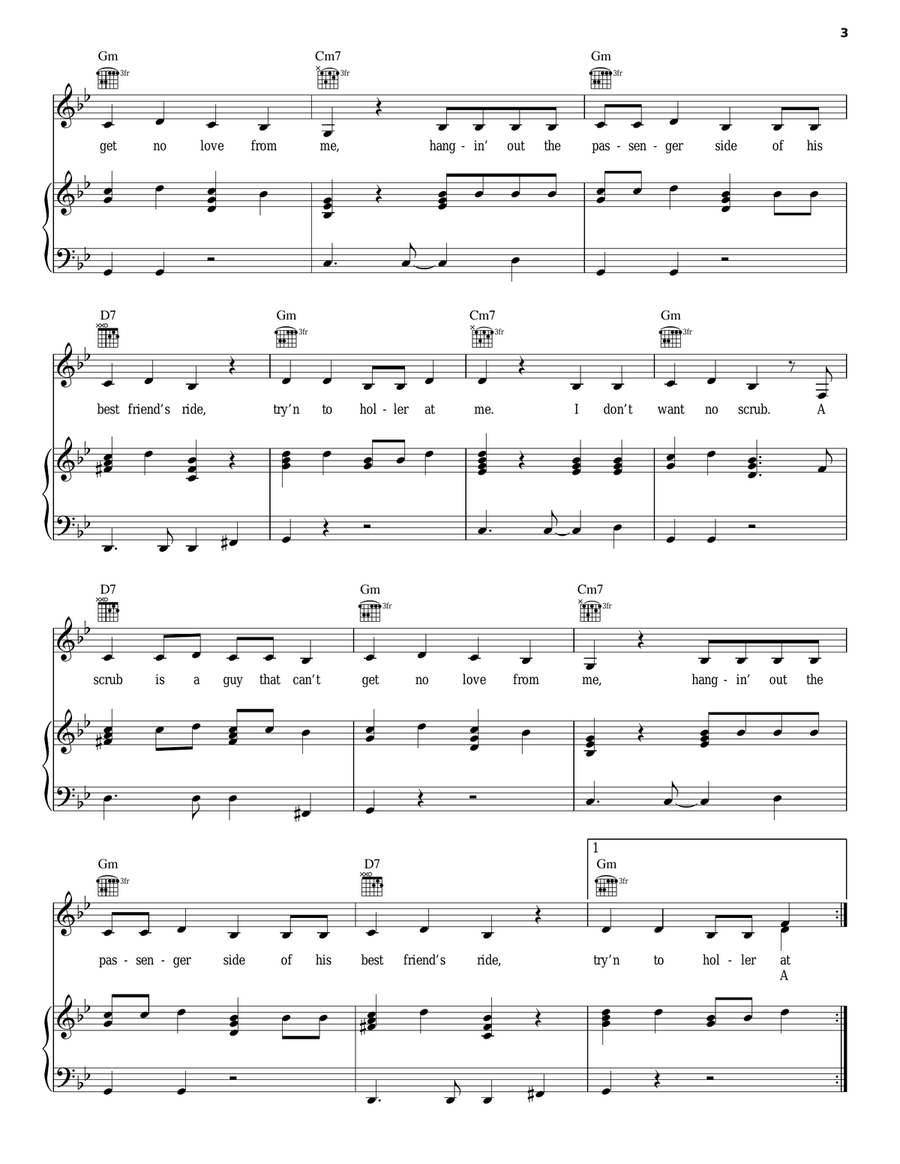 No Scrubs Piano, Vocal, Guitar scores gallery preview page 3