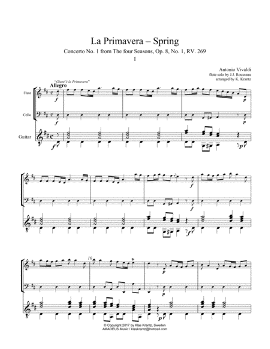 La primavera (Spring) RV. 269 - complete for flute, cello and guitar Flute scores gallery preview page 2