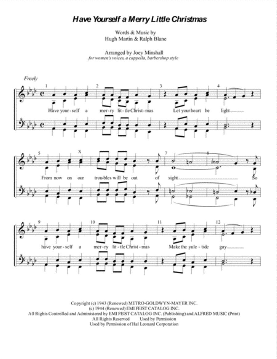 Have Yourself A Merry Little Christmas from MEET ME IN ST. LOUIS SSAA scores gallery preview page 1