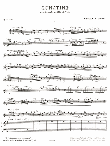 Sonatina, For Alto Saxophone And Piano