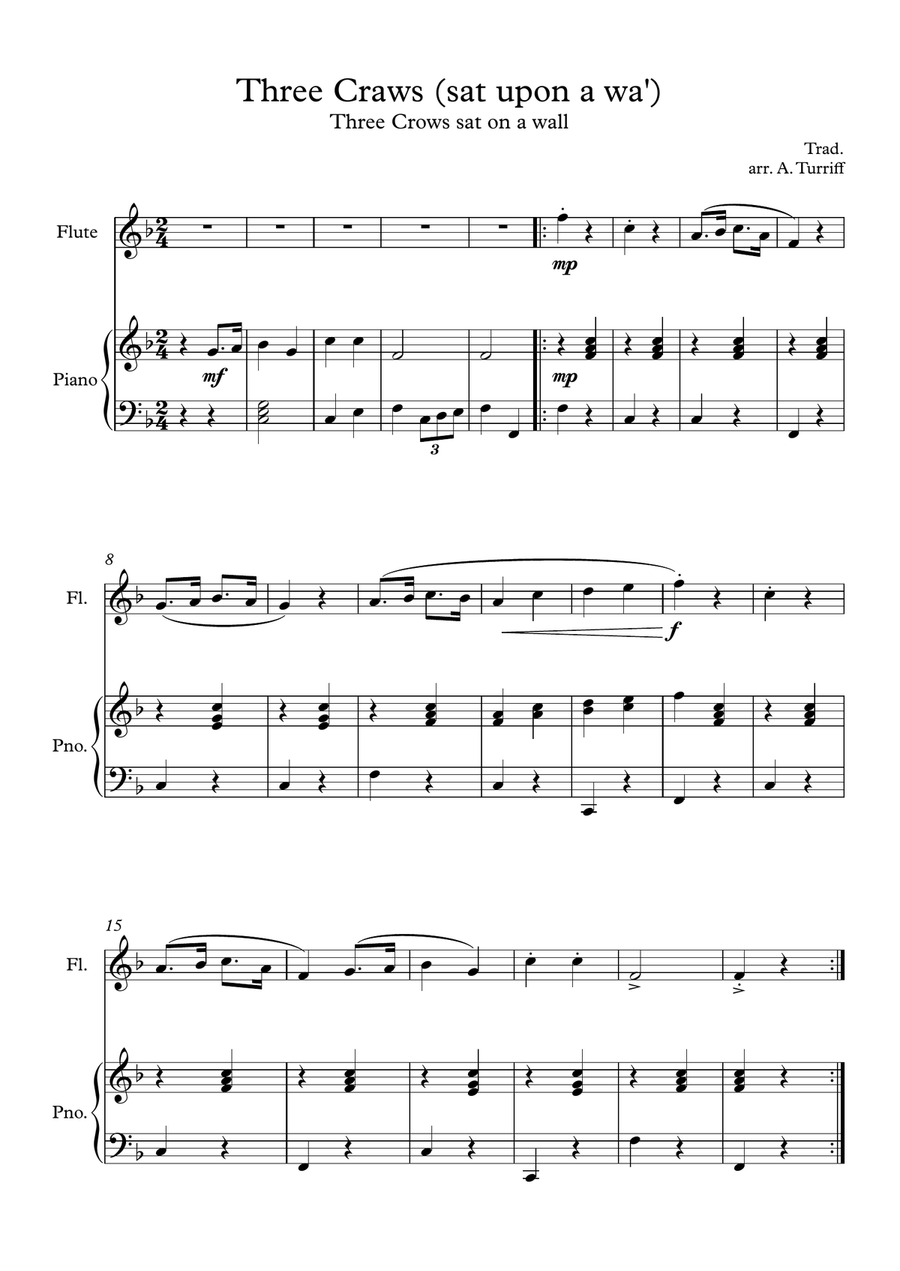 Three Craws (sat upon a wa') - Flute and Piano (Score and Parts)