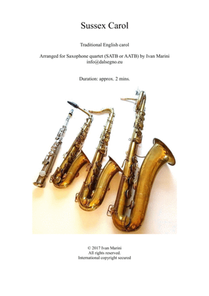 SUSSEX CAROL - for Saxophone Quartet