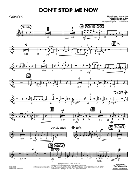 Don't Stop Me Now (arr. Paul Murtha) - Trumpet 3