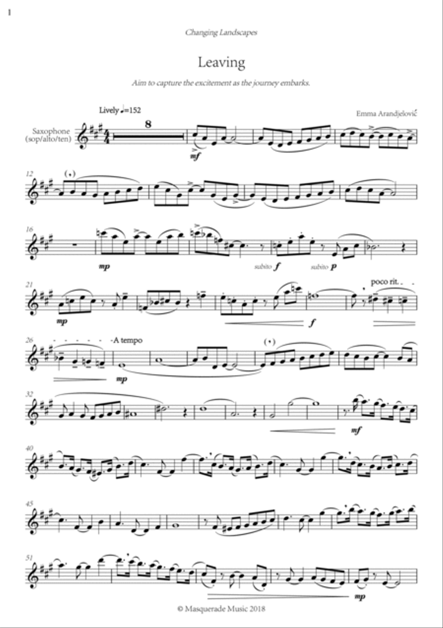 'Changing Landscapes' suite for Eb or Bb saxophone & Piano by Emma Arandjelovi Piano scores gallery preview page 2