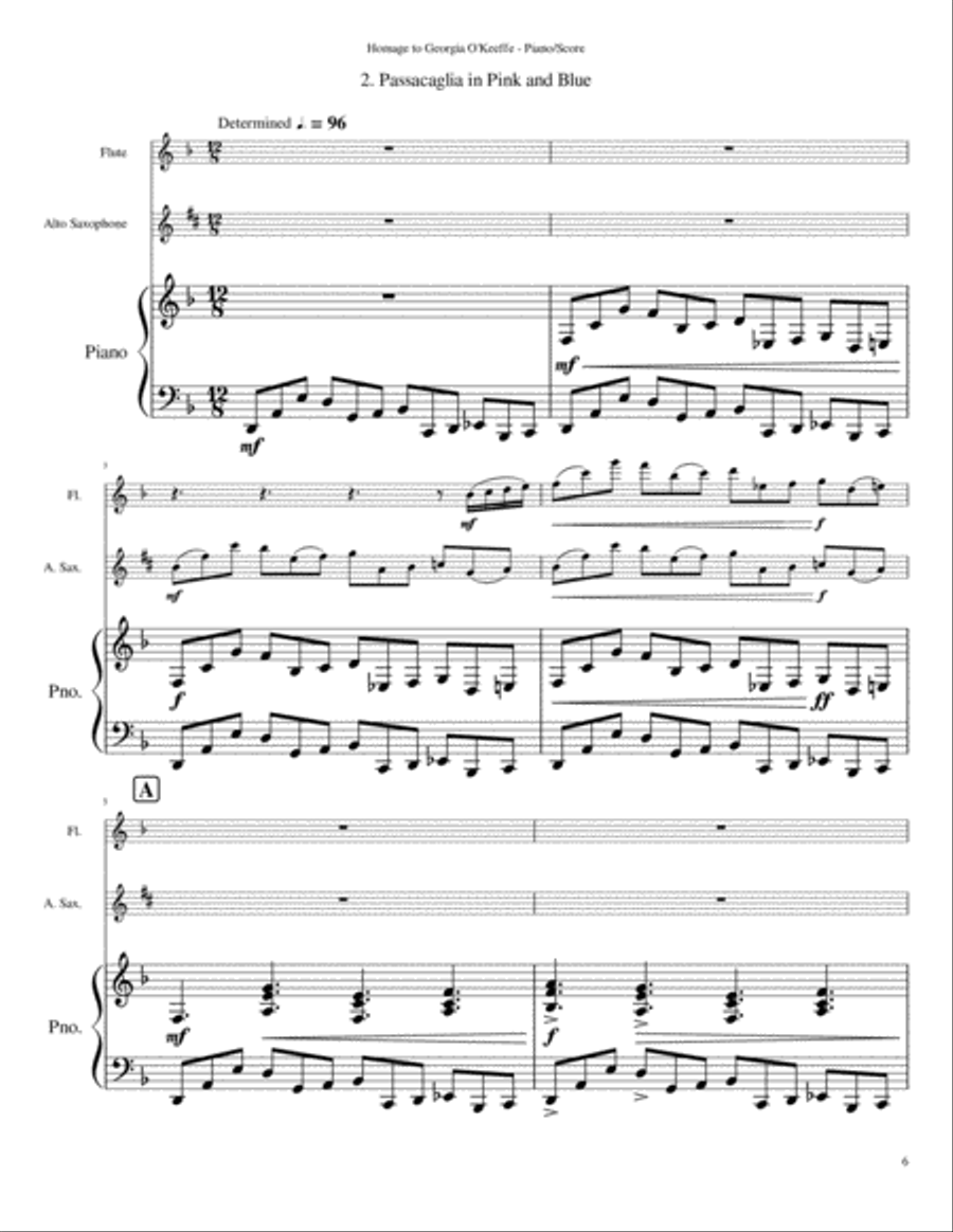 Homage to Georgia O'Keeffe (Flute, Alto Saxophone & Piano) Small Ensemble scores gallery preview page 6