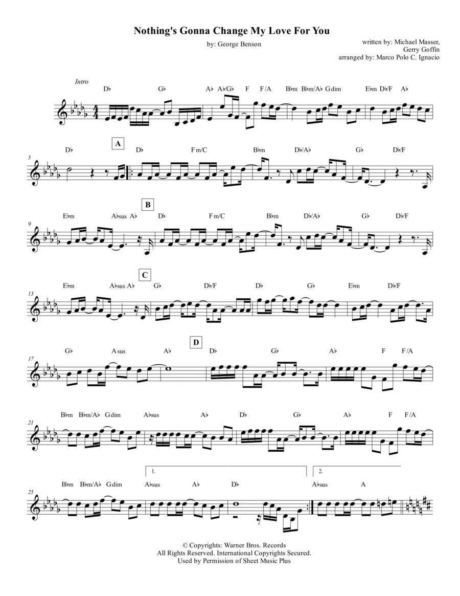 Nothing's Gonna Change My Love For You Piano scores gallery preview page 1